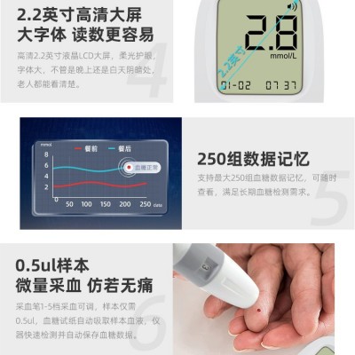 血糖仪医用家用免调码血糖检测仪测量高血糖三合一含试纸血糖机图3