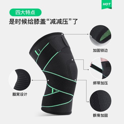 户外夏季男女针织四面绷带加压护膝登山健身举重跑步运动护具批发图2
