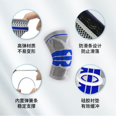 批发运动护膝户外针织半月板硅胶护套男女跑步尼龙弹簧支撑护膝图2