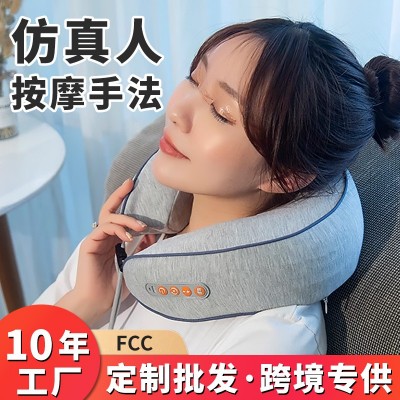 跨境护颈按摩枕记忆棉车载家用颈椎按摩器肩颈揉捏热敷按摩仪充电图2