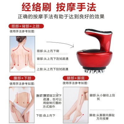 家用电动经络刮痧 刷腿 揉腹 刮背 震动疏通微电流美容按摩仪图3