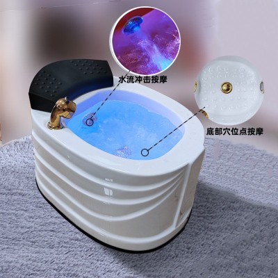 亚克力足浴盆按摩自动电动家用深桶泡脚盆足疗店金色加深洗脚盆图2
