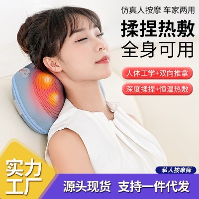 颈椎按摩器颈部揉捏按摩枕多功能热敷肩部腰部电动家用车载靠垫图2